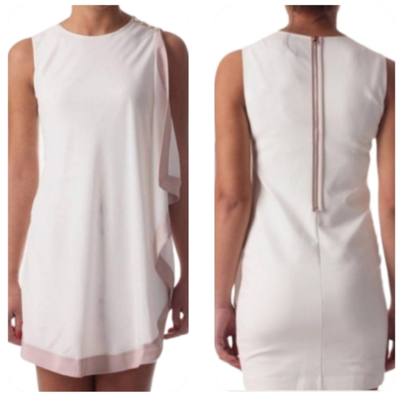 TED BAKER LONDON Bolty Asymmetric Drape Dress Ivory Pink US 4 UK 1 Rose Gold - Picture 1 of 14